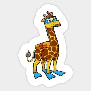 Giraffe as Diver with Swimming goggles & Flippers Sticker